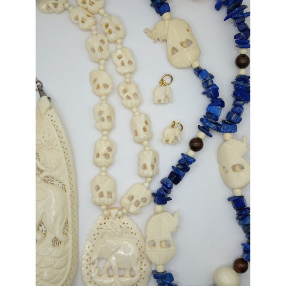 4 Carved Bone necklaces and 2 elephant pendants - Picture 4 of 4